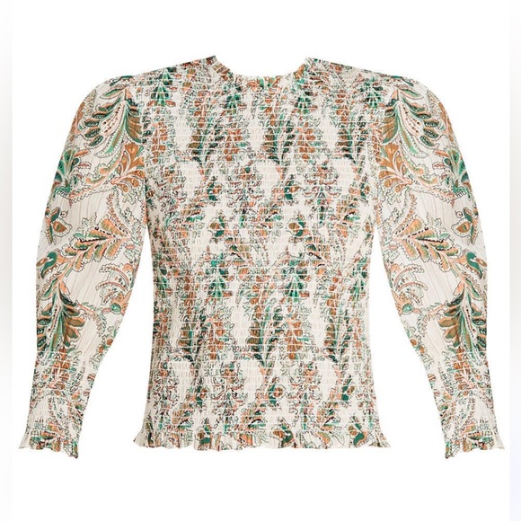 VERONICA BEARD Kali Floral Smocked Puff Sleeves Blouse Top Sz 6 Originally $398 - Picture 8 of 14